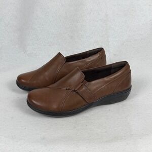 Clarks Evianna Ease Loafers Womens 7W Leather Cushion Soft Slip On Brown